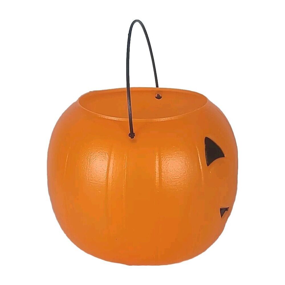 Jack-O-Lantern 8" Halloween Bucket for Trick Or Treat - Blow Mold - Made In USA - Picture 3 of 8